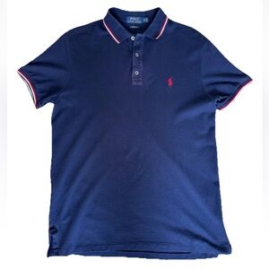 Ralph Lauren Polo Mens Blue Red Short Sleeve Custom Fit Shirt, Medium, READ*
